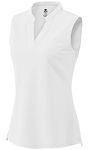 MoFiz Women's Tennis Shirts Sleeveless Polo Shirts Collarless Active Tees V-Neck Golf Tank Tops White S