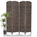 6FT Folding Room Divider 4-Panels Indoor Wall Divider Portable Wood Screen Wood Mesh Hand-Woven, Partition Room Dividers Design Room, Privacy Screen, Folding Portable Partition Screen, Brown