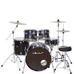 Vault Groover 22" 5-Piece Acoustic Drum Kit with Hardware, Cymbals & Throne - Black