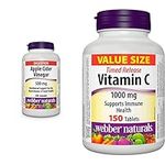 Webber Naturals Apple Cider Vinegar Capsules, 500 mg, 240 Count & Vitamin C Timed Release 1,000 mg, 150 Tablets, For Bones, Teeth, Immune and Antioxidant Health, Vegetarian