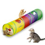 Andiker Cat Tunnel for Indoor Cats, Collapsible Y Shape Cat Tube Play Toy for Indoor Outdoor Puzzle Do More Exercising Hiding Training and Running with Fun Ball and 1 Hole (Colorful)