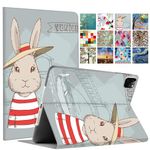 DuraSafe Cases for iPad PRO 11 3rd 2nd Gen [ PRO 11 3 2 ] A2377 A2459 A2301 A2460 A2228 A2068 A2230 A2231 Printed Folio Magnetic Protective Sleek & Classic Design Cover - Bunny Hat