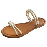 Women's Strappy Sandals Metal Toe Ring Flats Shoes Summer Fashionable Wrap Open Toe Flip Flops Casual Summer Beach Slippers (A-Gold,7.5)