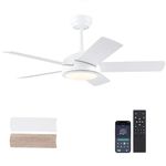 Ceiling Fans with Lights - 42" Low Profile Ceiling Fan Lights with 5 Blades, White Modern Ceiling Fan with Lights and Remote/APP, Dimming, 3CCT, Fan Light Fixture for Indoor Covered Outdoor