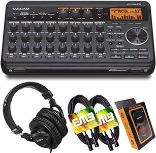 Tascam DP-008EX 8-Track Digital Pocketstudio Multi-Track Audio Recorder with Pro Headphone and Pair of EMB XLR Cables and Gravity Magnet Phone Holder Bundle