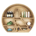 WONDERMAR Wolf Shelf For Crystals - Crescent Moon Shelf For Rocks, Oils, Plants - Crystal Shelf Display For Wall Decor or Tabletop - Floating Moon Shelves For Cabins, Boho, Rustic, Farmhouse - (Brown)