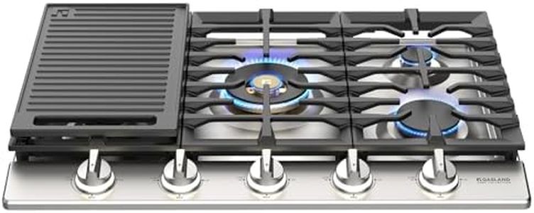 GASLAND Chef Collection Heavy Duty Gas Cooktop 30 Inch, 5 Burner NG/LPG Stovetop with Reversible Cast Iron Grill/Griddle, Gas Countertop Plug-in, NG/LPG Convertible, Stainless Steel