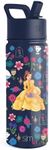 Simple Modern Disney Princess Kids Water Bottle with Straw Lid | Reusable Insulated Stainless Steel Cup for Girls, School | Summit Collection | 18oz, Belle's Garden