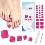 Ceboic Semi Cured Gel Toenail Strips, 26Pcs Solid Color Toe Nail Polish Stickers, Self-Adhesive Toenail Wraps Salon Quality Pedicure Strips with Prep Pads, Nail File & Wood Stick (Rose Red)