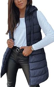 Veatzaer Women Long Vest Sleeveless Hood Winter Puffer Vest Outwear
