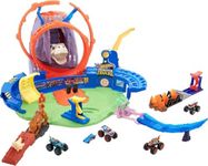 Hot Wheels Monster Trucks, T-Rex Volcano Playset with Lights and Sounds, Includes 1:64 Scale Race Ace Monster Truck and 1:64 Scale Die-Cast Toy Car, GYL14
