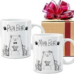 Dnuiyses EST 2025 Bear Mama Papa Mugs Set Gift for New Parents, Baby Reveal Pregnancy Announcement Gift for Dad Mom, First Time Bear Dad Mom Gift, Wedding Anniversary Mug Gifts for Parents Grandparent