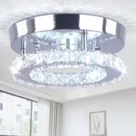 Modern Led Ceiling Light Fixture Mini Crystal Chandelier Flush Led Crystal Ceiling Light Finish Chrome Crystal Pendant for Kitchen Hallway Bedroom Dining Rooms Living Room (White Round)