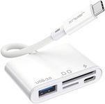 4-in-1 USB C SD Card Reader, JSAUX USB-C Micro SD Card Reader with (USB 3.0 & Charging) Port Compatible with iPhone 16/16 Plus/16 Pro/16 Pro Max, Android, Mac, Galaxy, iPad Pro, Camera -White