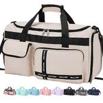 MAXTOP Carry on Bag Overnight Duffle Bag Weekender Travel Tote Duffel Bag with Shoe Compartment Large Capacity Bag for Men or Women, Beige