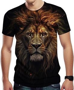 Lurhonp Men's Lion Print Crew Neck Short Sleeve T-Shirt,Multi3,M