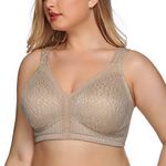 DotVol Women's Full Coverage Minimizer Bra Non-Padded Lace Wirefree Soft Cup Plus Size Bra(36DDD, Brown)