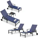 PURPLE LEAF Patio Chaise Lounge 4 Pieces Aluminum Recliner Chair with Wheels and Armrests Lounger for Pool Lawn Navy Blue Outdoor Lounge Chair