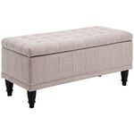 HOMCOM Storage Ottoman, Linen Fabric End of Bed Bench with Soft Close Lid, Button Tufted Storage Bench for Living Room, Entryway or Bedroom, Beige