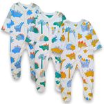 TuddyBuddy 100% Cotton Multi Color Footed Romper/Bodysuit/Sleepsuits for Baby - (Pack of 3 Sleepsuits - Dinos, 6-9 Months)