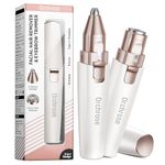 Facial Hair Remover Eyebrow Trimmer: Portable Rechargeable 2 in 1 Face Shaver for Women - Painless Electric Hair Removal Device for Face Eyebrows Peach Fuzz Lips with Light (Pearl White)