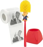 Fairly Odd Novelties Donald Trump Humor Bathroom Bundle, Toilet Brush & Holder + Novelty Toilet Paper, Hilarious Political Gag Gift