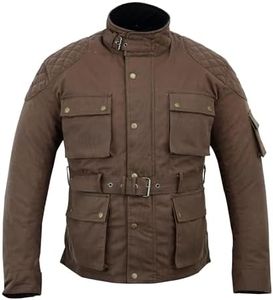 warrior gears Men's Waxed Cotton Motorcycle Jackets, Motorbike Top Gear, Waterproof Nylon Lined Jacket, Armoured Biker Textile Winter Outdoor Coat for Men, Running, Riding, Brown - L