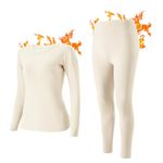 INNERSY Women's Thermal Underwear Set Soft & Warm Base Layer Long Johns Cold Weather(Ivory(Moderate Warm),Small)