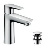 hansgrohe Talis E - bathroom tap with push-open waste set, bathroom sink tap with spout height 110 mm, basin mixer tap water-saving (EcoSmart), chrome