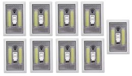 Whitecloud TRANSFORMING HOMES® Super Bright Plastic COB LED Battery Operated Cordless Switch Light, Tap Light 11x7.5x2CM (Pack of 9)