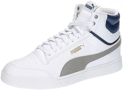 PUMA Unisex Shuffle MID Sneaker, White-Concrete Gray-Persian Blue Gold, 10.5 UK