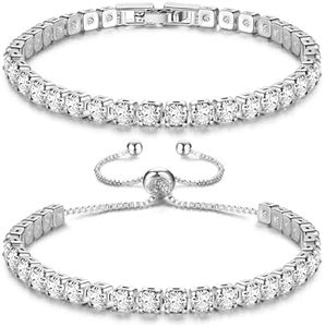 KRFY Pulseras para Mujer Conjunto de Pulseras para Mujer Pulsera de Tenis Pulsera de Cristal Joyería para Mujer Conjunto de Pulsera Ajustable para Mujer Niñas Plata