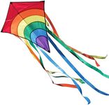 CIM Kite - Rainbow Eddy – single line kite for children from the age of 3 years up - 65x74cm - incl. kite string and 8x105cm striped tails (Red)