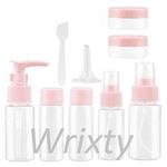 Wrixty Clear Plastic Portable Refillable Travel Cosmetics Toiletry Pressing Spray Bottles For Makeup Cosmetic,Liquid Containers Bottles 7 Pieces Set With Pouch-[Airline Carry-On Approved],50 Ml