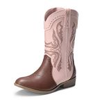 DREAM PAIRS Boys Girls Cowgirl Cowboy Western Boots Mid Calf Riding Shoes,Size 6 Big Kid,Pink/Brown,SDBO2222K