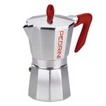 Pedrini Kaffettiera 908460 Espresso Maker 6 Cups, Silver/Red