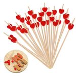 Bisienya 100 Pcs Cocktail Sticks,Wooden Toothpicks,Red Heart Cocktail Sticks Finger Food Fruits Sandwich Burger Cocktail Decorations for Party Supplies,Cocktail Garnish Valentine's Day Party Decor