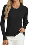 Tanou Womens Collar Neck Button Up Long Sleeve Sweaters Rib Knit Cardigan Casual Lightweight Black