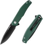 FLISSA Folding Pocket Knife, 4.5" G10 Handle EDC Knife with D2 Steel Blade, Liner lock and Pocket Clip, Tactical Knives for Men Women, Uesd for Outdoor, Survival, Hunting and Camping (Green)