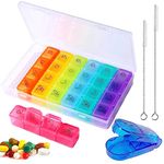 BDSHUNBF Pill Box Organiser 7 Day 4 Times a Day, with Pill Cutter, Weekly Pill Box 7 Day, Portable Travel Pill Organiser, Pill Case, Medicine Storage Box, Tablet Organiser with Dust-Proof Container
