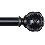 KAMANINA Curtain Poles 80 to 148 cm, Splicing and 22 mm Diameter Telescoping Single Curtain Rod, Curtain Pole Black for Eyelet Curtains with Netted Texture Finials