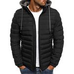 Mens Down Casual Coats Jackets Solid Hooded Outerwear Windproof Resistant Puffer Cotton Padded Thicken Insulator Hiking Travelling Outdoor Skiing Quilted loose Jacket Warm autumn Winter