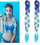 2 PACK Colorful Hair Extensions, POIUNA Upgrade 4 colors 24" Long Braiding Hair Synthetic Hair Extensions Braid Synthetic Fiber Hair for Women Girl (Blue)