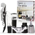 Open The Wine Accessory Kit - 6 Piece Wine Opener Set with Manual Corkscrew, Vacuum Sealers, Stopper, Aerator, Pourer - Wine Gifts for Women - Wine Bottle Preserver Gift Set for Wine Lovers
