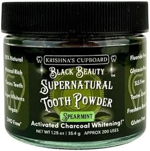 Krishna's Cupboard Black Beauty Supernatural Organic Tooth Cleaning Powder, All Natural, Remineralizing Activated Charcoal Teeth Whitening, Fluoride Free Vegan Powdered Toothpaste, Spearmint 1.25 oz