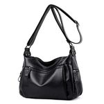 Hobo Bags for Women, Leather Crossbody Bag Large Capacity Shoulder Bag for Ladies - Black