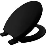 BEMIS Chicago Ultra-Fix Black Toilet Seat. Wooden Toilet Seat with Water Based Paint for Easy Clean. Non Slip Toilet Seat with Adjustable Plastic Hinges, Universal & Easy Installation, Black