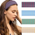 SENMAY 4pcs Headbands for Women Striped Wide Head Bands for Women's Hair Non Slip Wraps Elastic Stretchy Fashion Bandanas Workout Yoga Running Hair Bands for Women's Hair Accessories