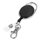 kwmobile Retractable ID Badge Holder - Yo Yo ID Card Belt Clip with Metal Carabiner - Extendable Yoyo Lanyard Keyring Pass Holder - Black