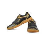 Vector X CS-2100 Synthetic Leather & Breathable Mesh Badminton & Tennis Court Shoes for Boys & Girls (Black-Gold, Size-6)